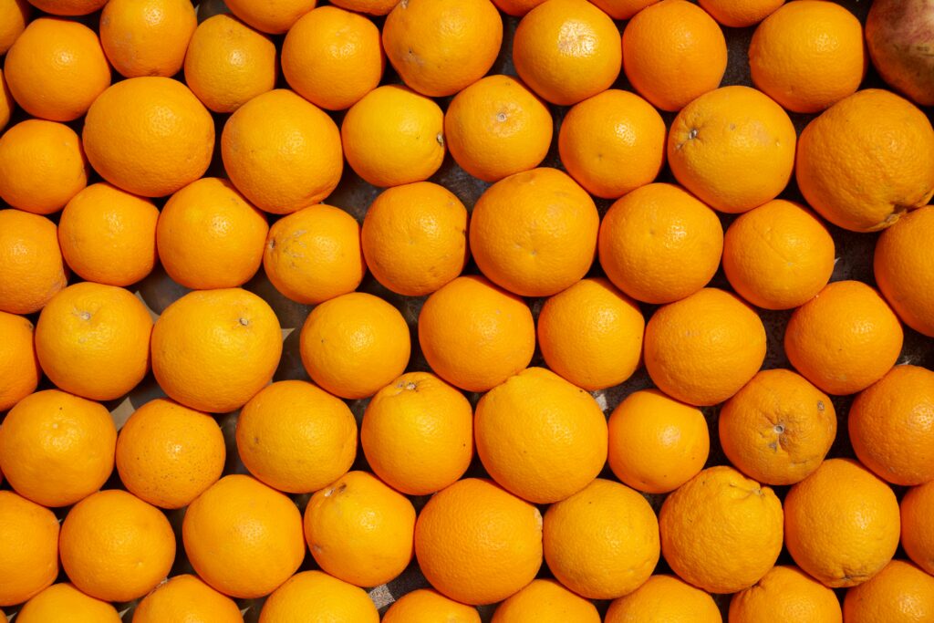 A bunch of bright oranges